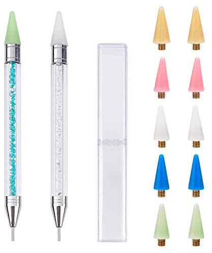 SUPERFINDINGS 2 Stück Strass Picker Drill Pen Diamantmalerei Wachsstifte Diamantmalzubehör Mit 14 Stück Wachsersatzkopfspitzen Für Diamantmalerei Nagelkunst DIY Handwerk