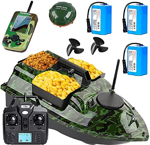 barco de Pesca Inteligente con Posicionamiento GPS, cebador carpfishing con 3 contenedores de Cebo y luz Nocturna, adecuado para la Pesca Nocturna