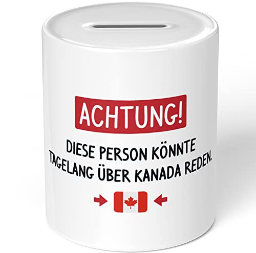 JUNIWORDS Spardose Sparbüchse, Achtung! Diese Person könnte tagelang über Kanada reden (1006209)