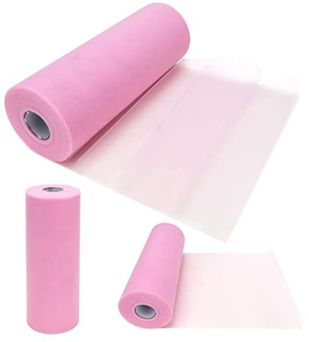 Tüllrolle 30 cm x 91,4 m, Hochzeit Tüll Dekoration Tischläufer 100 Yards Tüllband Rollen, Tüll Stoff für DIY Tutu Rock Hochzeit Tischläufer Dekoration (Rosa)