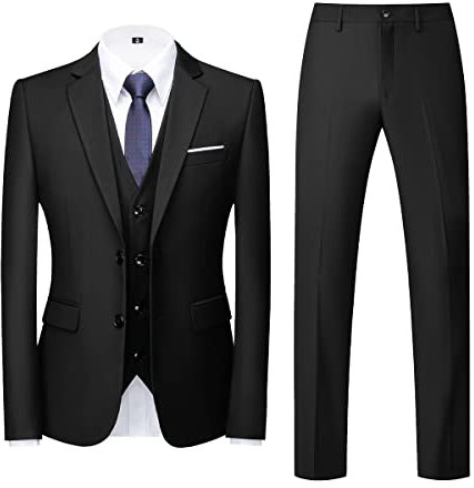 Allthemen Abiti da Uomo 3 Pezzi Regular Fit Abito Formale Abito Due Bottoni Giacca da Lavoro Pantaloni Nero L