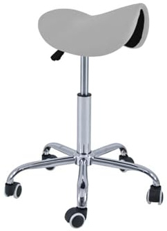 QUIRUMED Taburete Pony 5 Ruedas, Base cromada, Color Plata, Tapizado en Polipiel, Regulable en Altura, Ligero, diseño ergonómico, Giratorio, hasta 150 kg