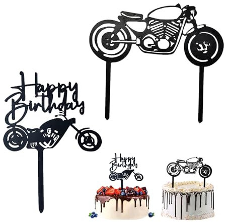 Silars Tortendeko Motorrad, 2stk Happy Birthday Tortendeko Cake Topper Geburtstag, Motorrad Kuchen Topper für Geburtstagskuchen Dekorationen in Geburtstag Party