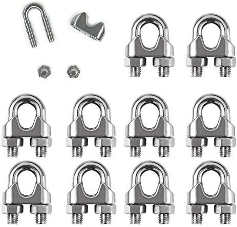 Skyzone Juego de 10 M4 Sujeta Cables de Acero de Acero Inoxidable, sujeta Cables, sujeta Cables para Pernos en U Ø 4 mm, Cables de jarcia, Cables de jardín, tendederos