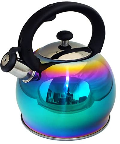 Voche® 3 Litre Capacity Stainless Steel Stovetop Whistling Kettle with Iridescent Multi Coloured Rainbow Finish