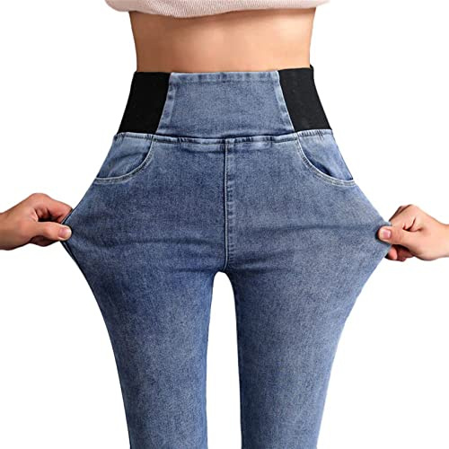 Sawmew Sport Leggings Damen Sporthose Jeansoptik Hose Yogahose High Waist Blickdicht Sportleggings Skinny Jeans Stretch Fitnesshose Gym Workout Laufhose Jogginghose