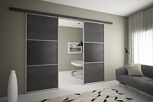 Alucabina - 2 Türen nach Maß, Außenfachbreite: 110 cm, Fachhöhe: 275 cm, aus Aluminium und Holz