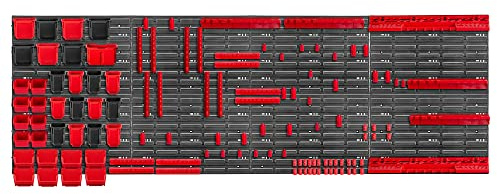 KADAX Werkzeugwandregal Groß, 232x78cm Lagersystem aus robustem Kunststoff, UV-Resistentes Modul-System, Erweiterbare Wandplatten, Werkstattregal für Garage (Rot, 122 tlg.)
