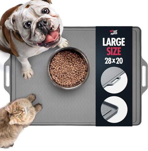 Tuff Pupper Grand Tapis d'alimentation imperméable pour Animaux de Compagnie 70 x 50 cm | Les Bords surélevés empêchent Les déversements | Facile à Nettoyer, Passe au Lave-Vaisselle