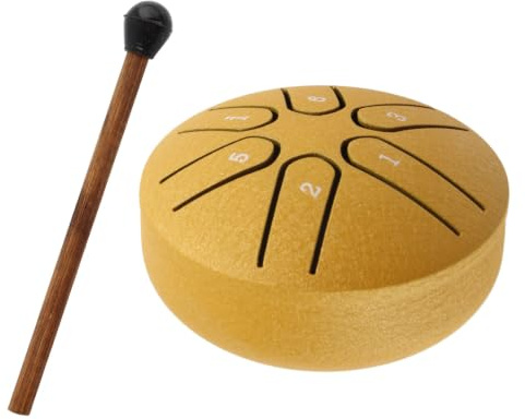 Zungentrommel, 6 Töne, Sorgenfreie Stahltrommel, Handpan-Trommel, Percussion-Instrument mit Trommelstock für Meditation, Yoga (Gold)