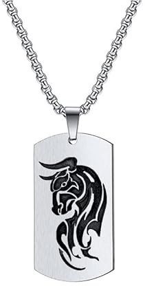 PAMTIER Collier 12 Signes du Zodiaque Chinois pour Femmes et Hommes Argent Chaîne de Bijoux avec Pendentif de Signe du Zodiaque BŒUF