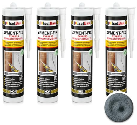 Isolbau Zement-Fix 4 x 300 ml Dunkelgrau Express Reperaturmörtel - Dichtungsmasse für Fugen & Risse im Innen- & Außenbereich, Kartusche