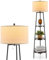 GiantexUK Tripod Floor Lamp with Shelves, Metal Frame Standing Corner Shelf Lamp with Round Fabric Lampshade & E27 Socket, Modern Reading Light for Living Room Bedroom Office