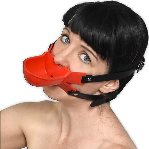 Honeylust - BDSM Silikon Pissgag Urinal Mundknebel - Fetisch Sexspielzeug - Bondage Sklaven Mouth Gag Kopfgeschirr mit großer Auffangschale für Toiletten Sektspiele