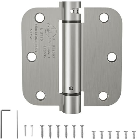 HOSOM Cerniere per porta a chiusura automatica, 8,9 cm, cerniere a molla, tensione regolabile per porta interna, classificate UL, per porta sinistra e destra, angoli con raggio 5/8, nichel
