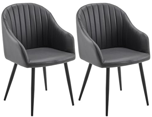 LEADZM Esszimmerstühle 2er Set Stühle Esszimmer Esszimmerstuhl Küchenstuhl Polsterstuhl Wohnzimmerstuhl Sessel mit Armlehnen,Metallbeine (Dunkelgrau)