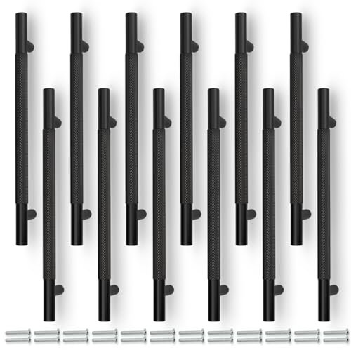 Bwindech 12 piezas con manijas negras de armarios de 218mm, manijas de armarios de cajones de muebles con agujeros de 160mm