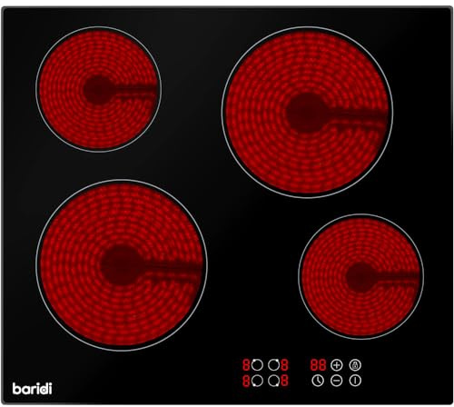 60cm 6000W 4 Zone Ceramic Burner Electric Hob - Black Glass Touch Control Flush