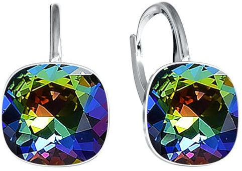 Damen Hängen Ohrringe Silber 925 mit Marken Kristalle Zirkonia - Schmuck Echt Silberne Hängende Ohrhanger für Frauen und Mädchen - Hängeohrringe Ideal Geschenk (Vitrail medium)