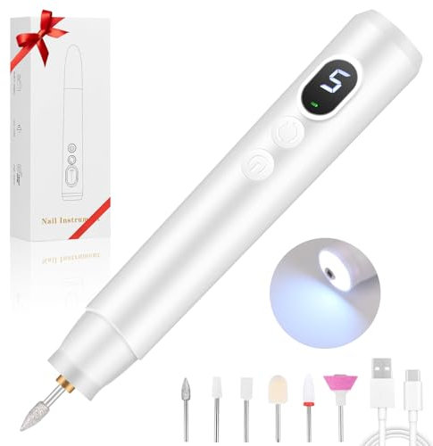 Euakee Fresa per Unghie Senza Fili, Lima per Unghie Elettrica con LED e 5 Velocità Regolabile, Fresa Unghie Professionale Kit Manicure e Pedicure Ricaricabile per Rimozione Smalti e Gel Semipermanente