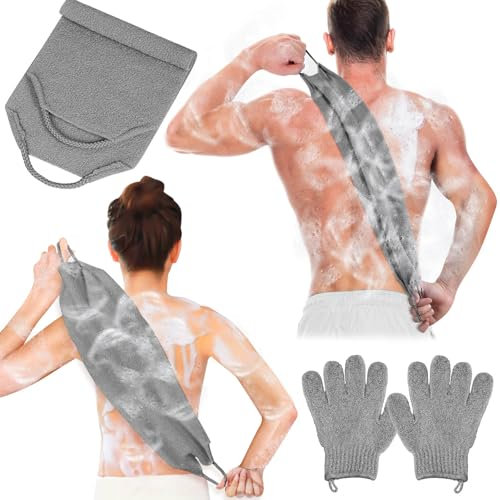 Anezus Peeling-Rückenreiniger, Badehandschuhe, Peeling-Duschtuch mit Duschhandschuhen für Körperpeeling, Rückenreiniger, Waschhandschuhe zum Entfernen abgestorbener Haut (grau)