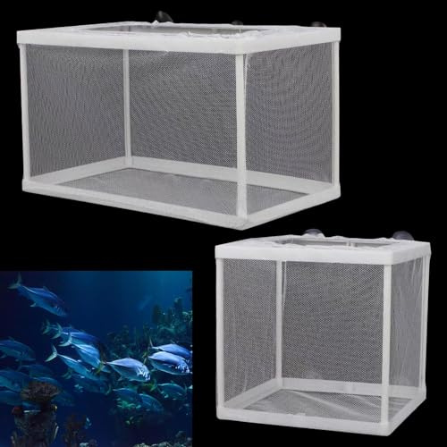 2 Stück Fischtank-Isolationsnetz, Aquarium-Isolationsbox, Isolationsnetz mit Saugnapf, Brutschlupfnetz, Aufzucht-Isolationsbox, Aufzuchtbox, Brutaufzuchtbox