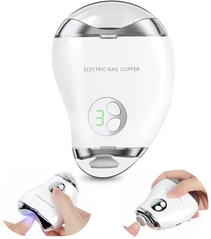 LOPHE Electric Nail Clipper, 3 Speeds LCD Digital Display and LED Light, USB Rechargeable Double-Headed Trimmer and Polishe, Fingernail Trimmer for Baby, Kids, Seniors, Caregivers (White)