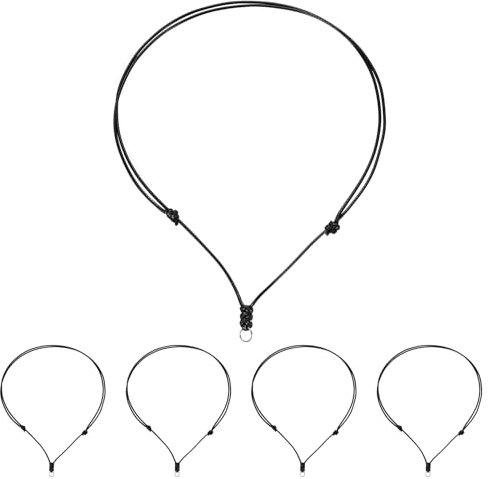 sourcing map 5pcs Adjustable Necklace Cords 1.5MM Thick 18-30 Inch Handmade Craft Ropes with Metal Ring for Hanging Pendants DIY, Black