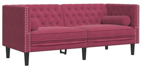 vidaXL Chesterfield Sofa mit Nackenrollen 2-Sitzer, Couch mit Armlehnen Rückenlehne Stützbeine, Polstersofa für Wohnzimmer, Couchgarnitur, Weinrot Samt