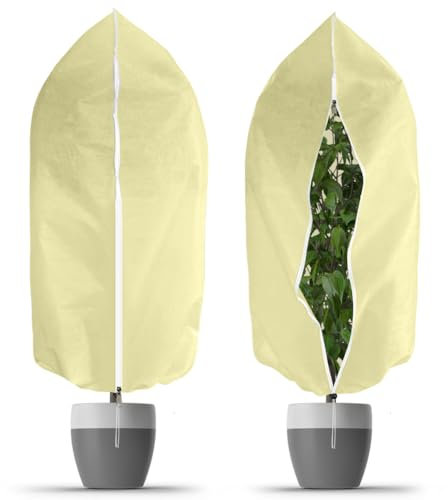 OFFCUP Winterschutz für Pflanzen 2 Stück 100 x 80cm Frostschutz Pflanzenabdeckungen 60g/m² mit Reißverschluss Zugband, Pflanzenschutz Winter für Baum Palmen Balkonpflanzen Haube