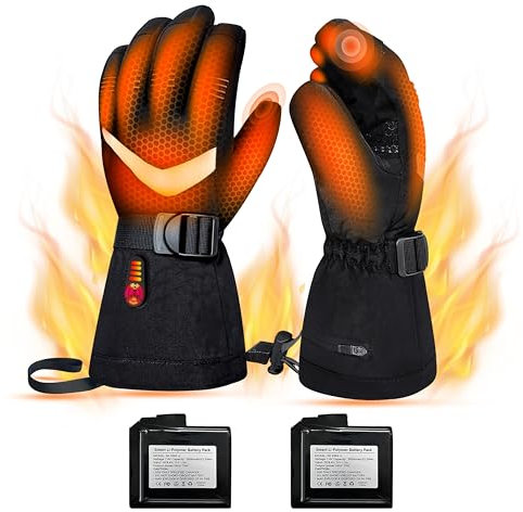 PAVIBOIN Gants chauffants hommes femmes gants chauffants, gants chauffants avec batterie rechargeable, 5 températures réglables, gants de ski pour hiver-L