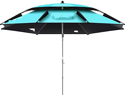 Parapluie de pêche plus grand et plus épais, Parasol anti-pluie double couche, Rotation universelle réglable à 360 °, Sac de rangement léger pour parapluie, Convient pour sortir ( lake blue 200cm)