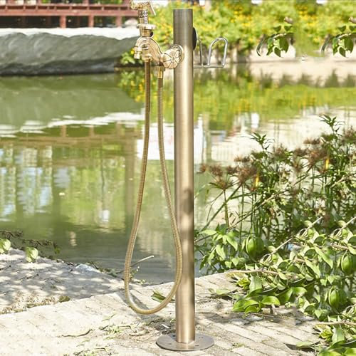 Columna de agua de jardín de acero inoxidable con soporte de manguera para riego y grifo de césped a prueba de heladas