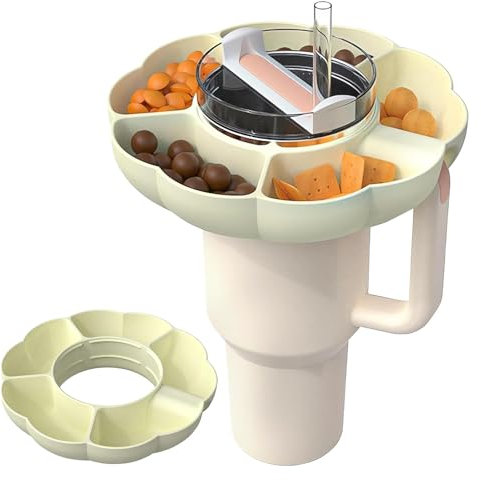 Generisch Snackschale für, Snack Tablett kompatibel mit, Wiederverwendbar Runde Silikon-Sesamring Snackteller mit 5 Fächern (Beige)