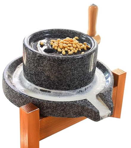 Handgetreidemühle aus Stein, handgefertigte Mühle aus natürlicher Getreidepaste mit Holzrahmen, alte Handpelletmühlen für die Haushaltsküche, manueller Pulverisierer für Paprika/Spalterbsen/