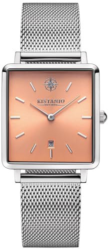 Kistanio Carre Damenuhr mit Milanaiseband Datum Edelstahl Peach Saphirglas CAR-SI-PE-M