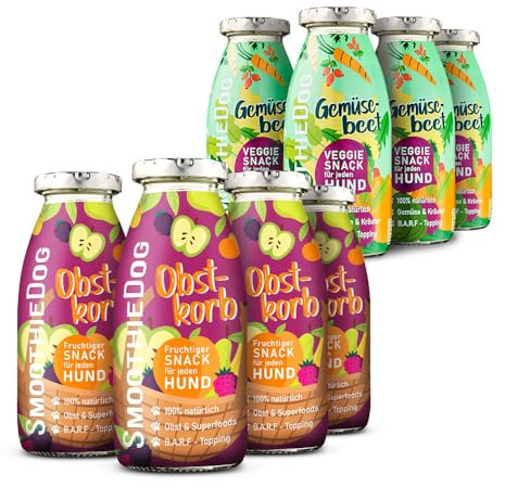8erPack SmoothieDog 4x Obstkorb und 4x Gemüsebeet - je 250ml SmoothieDog Hundesmoothie - vegetarischer Hundesnack für alle Hunde, hochwertigen Zutaten, vegan, Gluten- und zuckerfrei