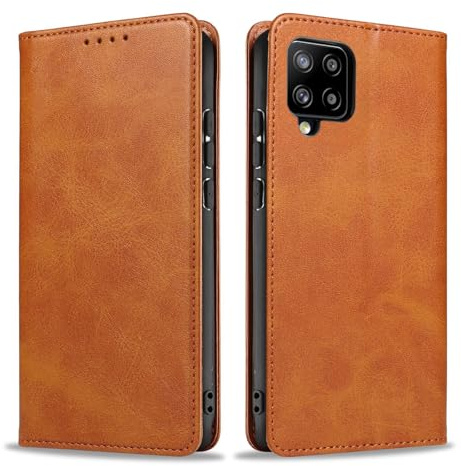 LBH Handyhülle Smartphone-Hülle für Samsung Galaxy A42 5G Klapphülle Magnetverschluss Kartenfächer Geldfach Standfunktion Case Etui Rundumschutz Schutzhülle Hellbraun