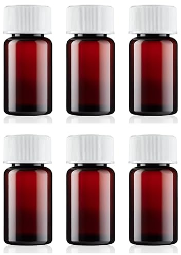 Pill pots with Medicap Lids – Plastic Refillable, Reusable, Travel-Sized Child Safety Medicine Bottles, UV Protection, Ideal for Liquids, Tinctures & Medicine Storage 25ml – Pack of 6