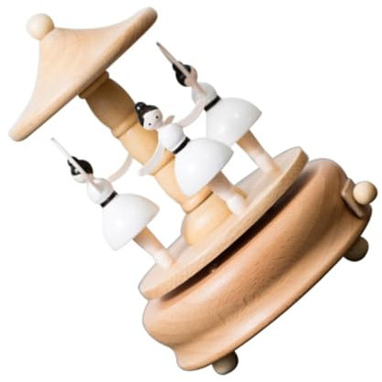 Ciieeo Box Wooden Carousel Music Box Desktop Musical Decor Nutcracker Crank