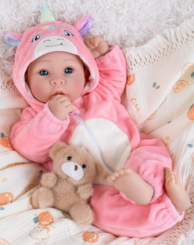 Aori Lifelike Baby Dolls 17 Inch Realistic Girl Doll in Pink Unicorn Outfit