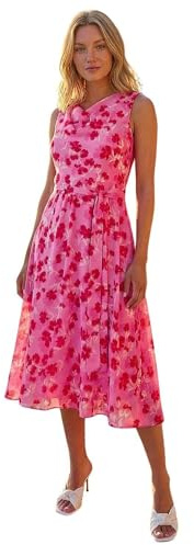 Roman Originals Floral Print Cowl Neck Dress for Women UK - Ladies Everyday Holiday Spring Summer Comfy Soft Evening Vacation Work Party - Pink Floral - Size 10