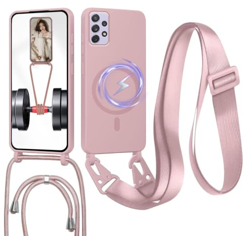 FERLAN Handykette mit Band für Samsung Galaxy A72 5G Hülle, Lanyard (abnehmbar) Handyhülle Case mit justierbarer Schnur Abnehmbar Strap, Crossbody Schutzhülle zum Umhängen Kordel, Sandpulver