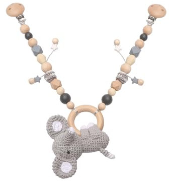 Ueiwffzo Kinderwagen Anhänger Baby Mobiles Kinderwagen Kette Für Babys, Kinderwagen Kinderwagenkette Aus Holz, Babymobile Kette Kinderwagen Zubehör Spielzeug Für Babys Junge Mädchen (Elefant)