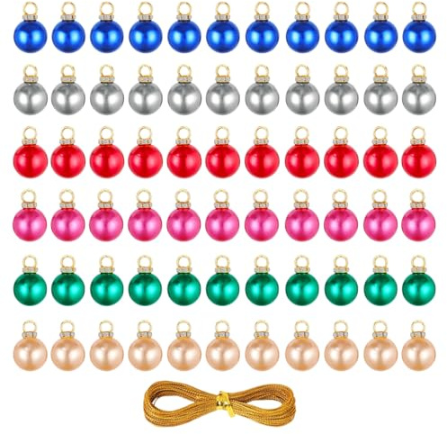 Rainway 66 Stück Weihnachtskugeln Set, Mini Weihnachtskugeln 16 mm, Glitzer Christbaumkugeln Bunt mit Goldene Faden, Christbaumschmuck, Weihnachtsbaum Kugeln für Urlaub Party Weihnachtsschmuck