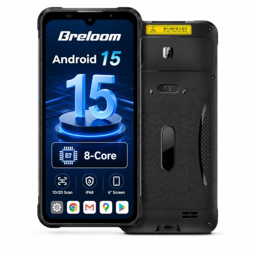 Breloom Android 15 Barcode Scanner, 6.08 Inch Touchscreen 4GB+64GB Rugged Industrial Handheld PDA with 1D/2D Imager, IP68, 4G/Wi-Fi 5/BT 5.2, 5000mAh Battery, for Inventory Warehouse & Logistics