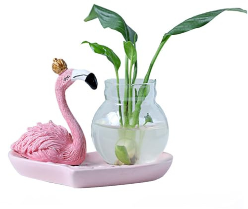 Artibetter Glasvase für Hydroponik mit Flamingo-Design für Blumen und Pflanzen Heimdekoration und Büroaccessoire