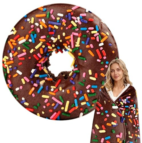 SingingWang Lustige Decke Sofa, Kuscheldecke, Tragbare Decke, Wohndecke Warm Winter Weich, 160 cm, Witzige Decke Couch, Motiv Donuts, Rund (B, 160)