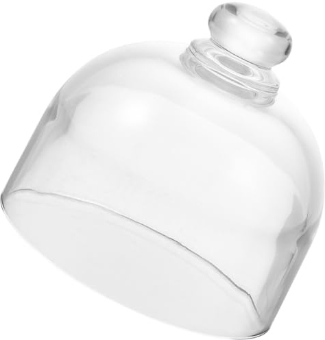 NOLITOY Glas Kuchenglocke Transparent für Kuchen und Lebensmittel, Runde | Restaurant und Zuhause, Einfache Runde Form, Beige Akzente, 1 Stück, Klare Schutzhülle