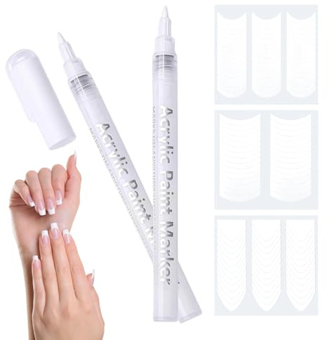 111 Pcs French Manicure Kit, 3 Style Self-Adhesive Nail Tip Stickers with 2Pcs 0.7mm White Tip Pen, DIY Nail Art Tools for Home Manicure, French Tip Guide and Nail Decoration Supplies